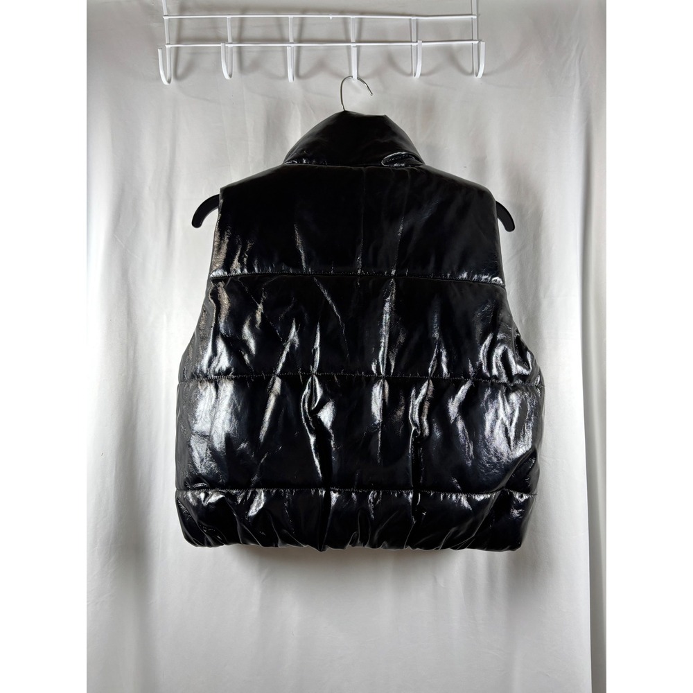 Ambiance Outerwear Womens Black Patent Puffer Vest Size Large Zip Up Vest NEW - Picture 3 of 4